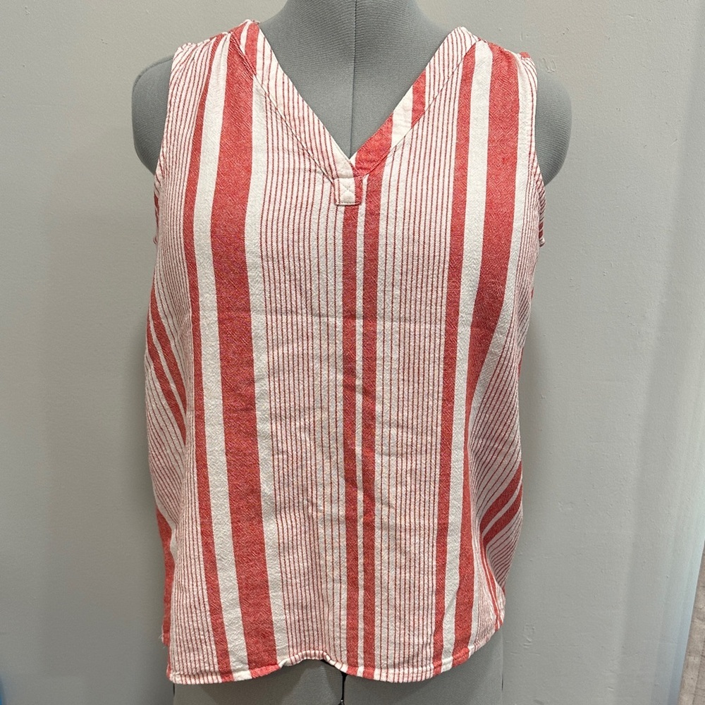 Sonoma Striped Tank Top size S Salmon  color linen blend